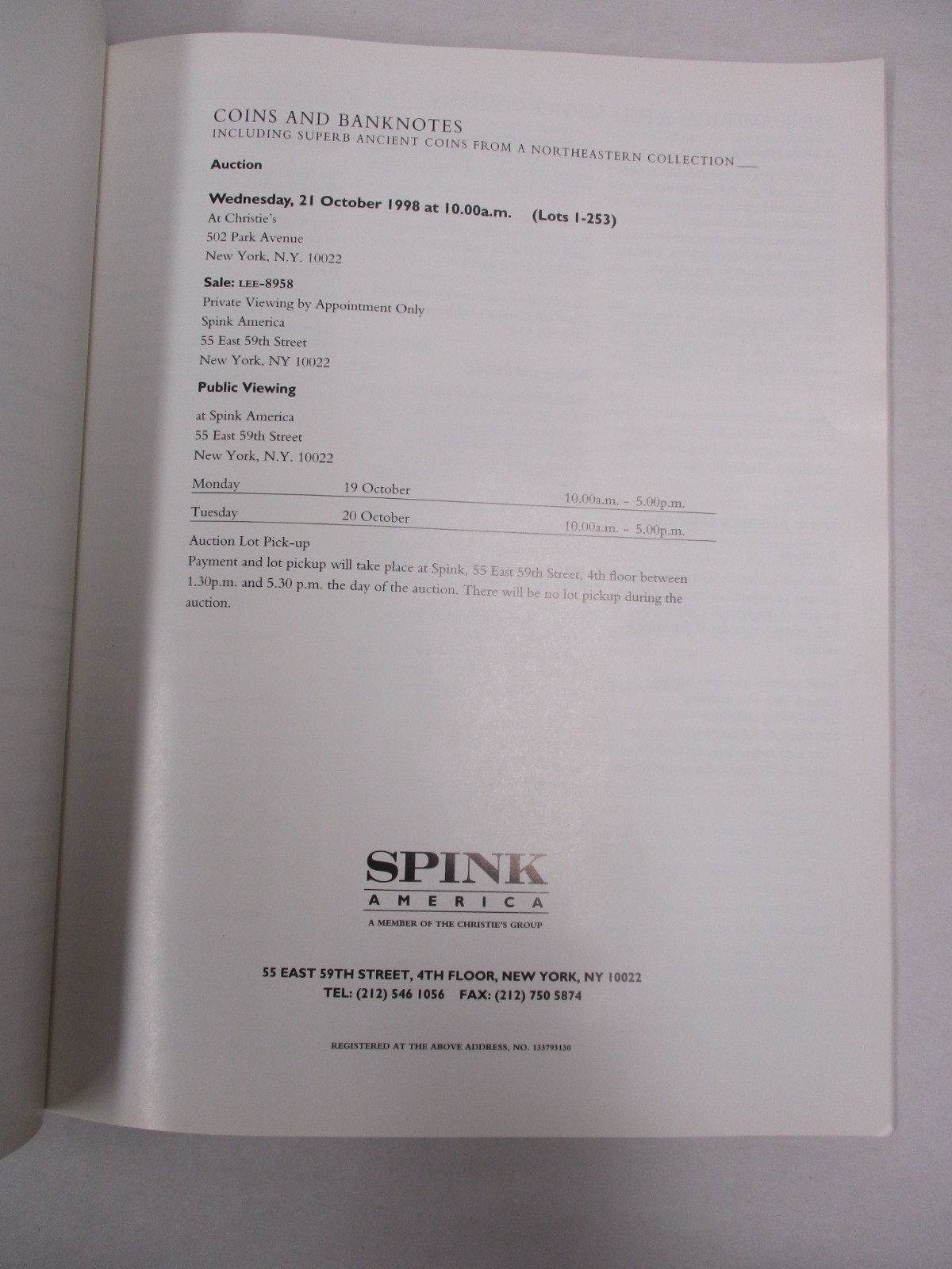Spink 1998 Coins, Banknotes inc. Ancient Northeastern Collection Auction Catalog