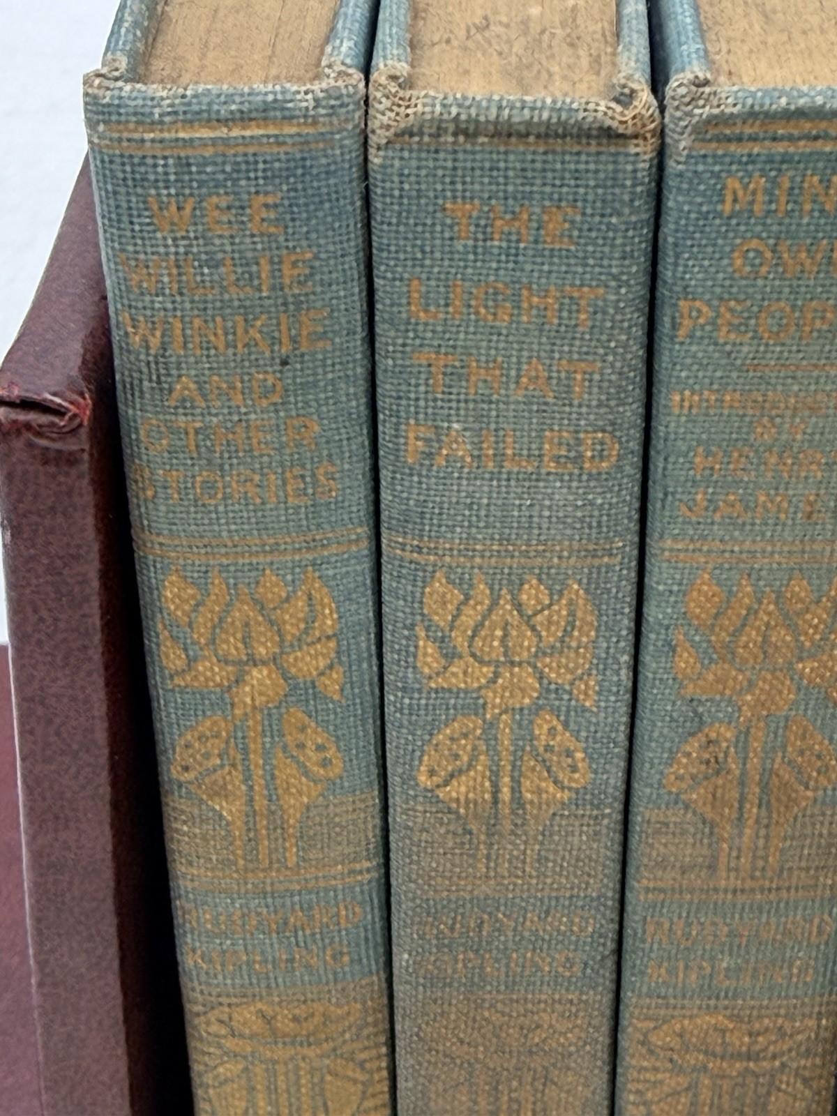 Antique Rudyard Kipling 10 Volume Set 1900 Lotus Flower Art Nouveau Cloth Cover