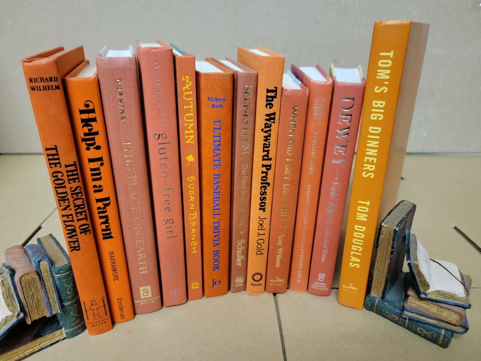 Lot of 6 Hardcover ORANGE SALMON Shades Mix Books for Staging Prop Decor Modern