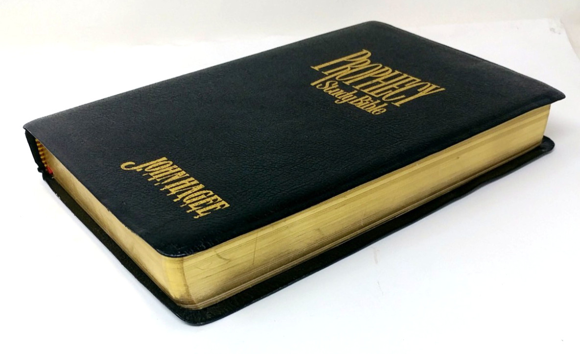 NKJV Prophecy Study Bible John Hagee Black Bonded Leather 1997 Thomas Nelson VG