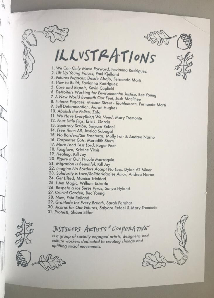 TOWARD RADICAL FUTURES ~ MOLLY FAIR ~ 2021 ~ JUSTSEEDS ARTISTS’ COLORING BOOK