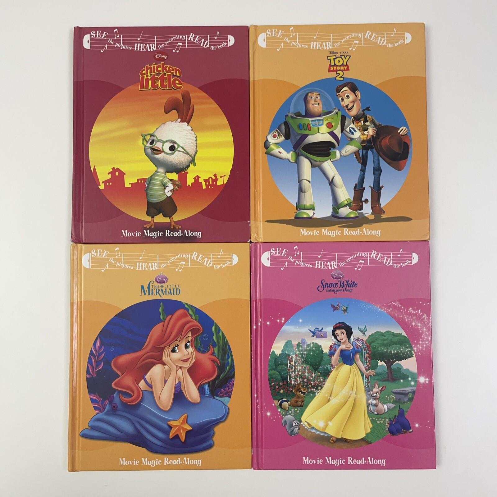 4 x Disney Movie Magic Read Along Books – Snow White, Toy Story, Mermaid + More