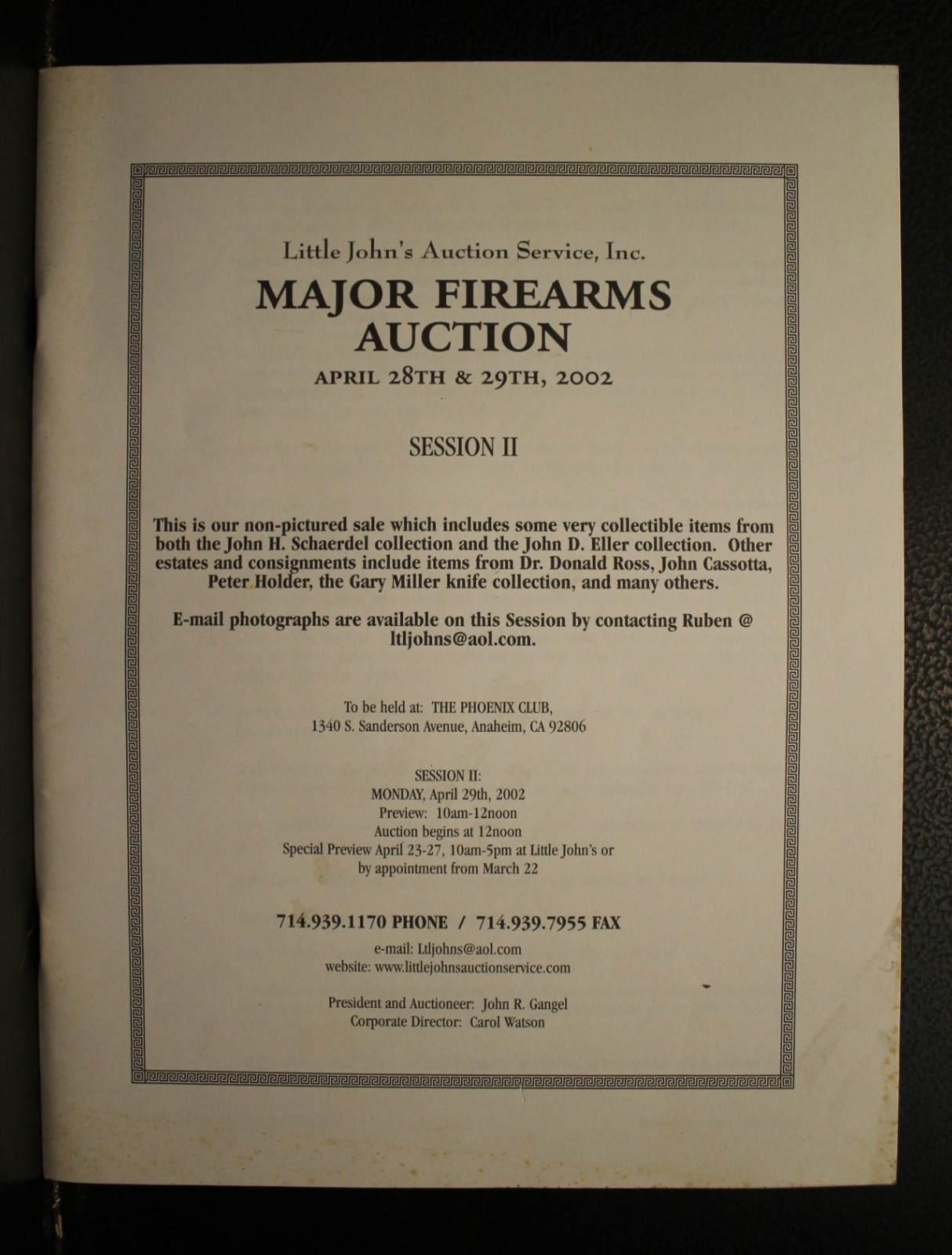 Little John’s Major Firearms auction catalog april 28th 29th 2002 session II