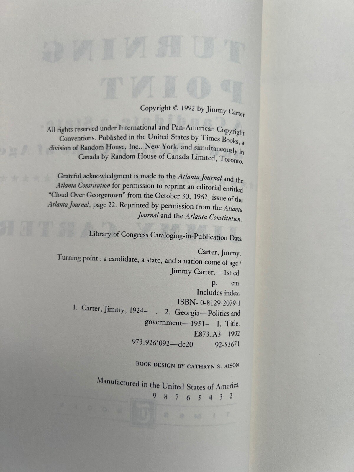 President Jimmy Carter SIGNED – Turning Point Book HCDJ