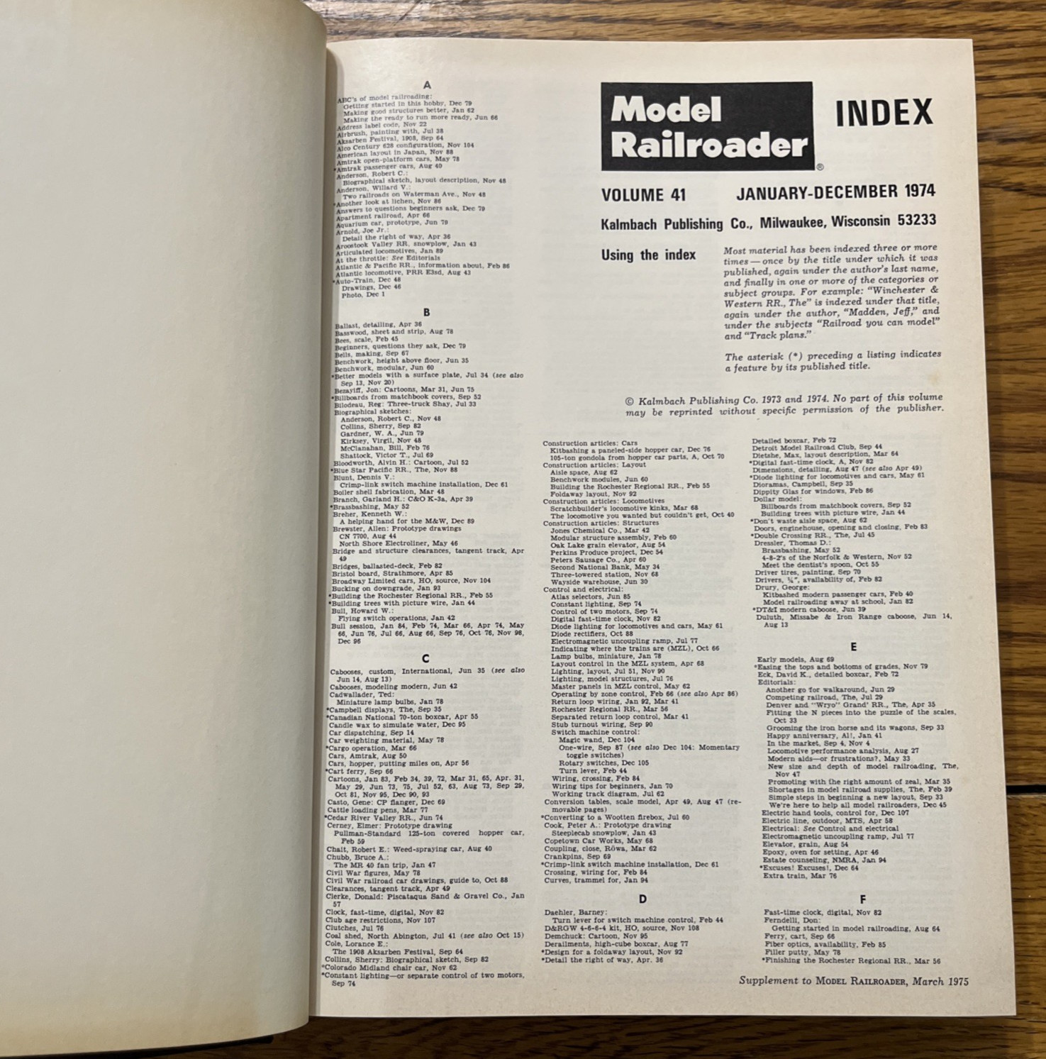 Model Railroader Bound Vol. 41 Complete Year 1974 *NICE!!