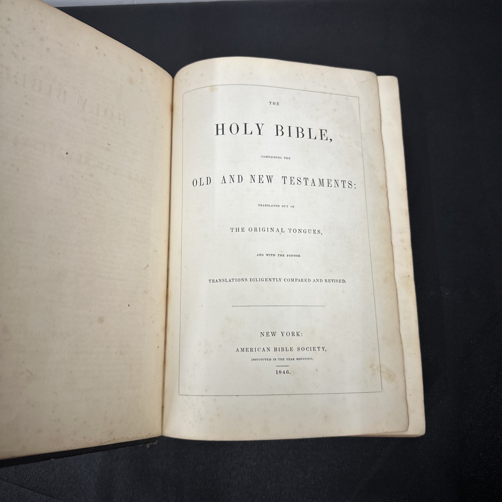Rare 1800s BIBLE NEW YORK AMERICAN BIBLE SOCIETY 1846 Black Leather Vintage