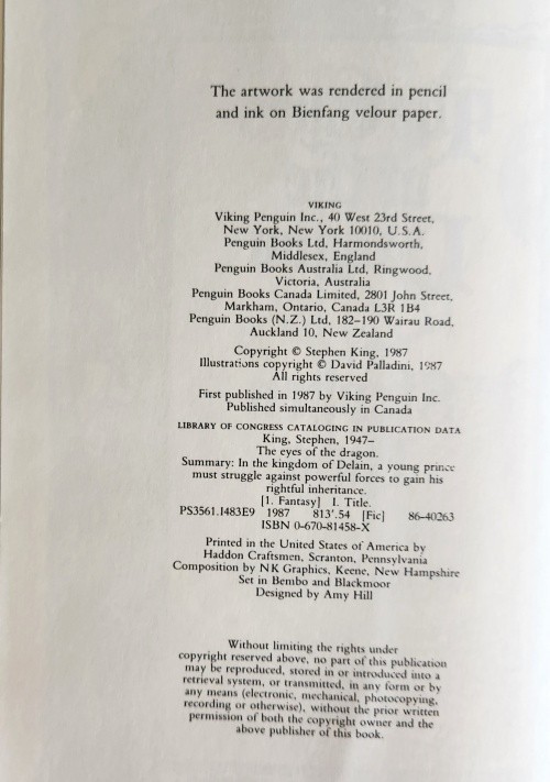The Eyes of the Dragon (1st edition, 1st printing)