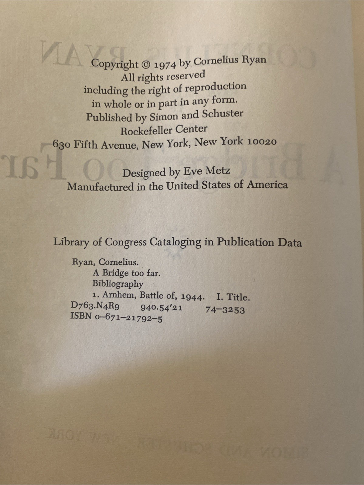 A Bridge Too Far – Hardcover By Ryan, Cornelius – ACCEPTABLE