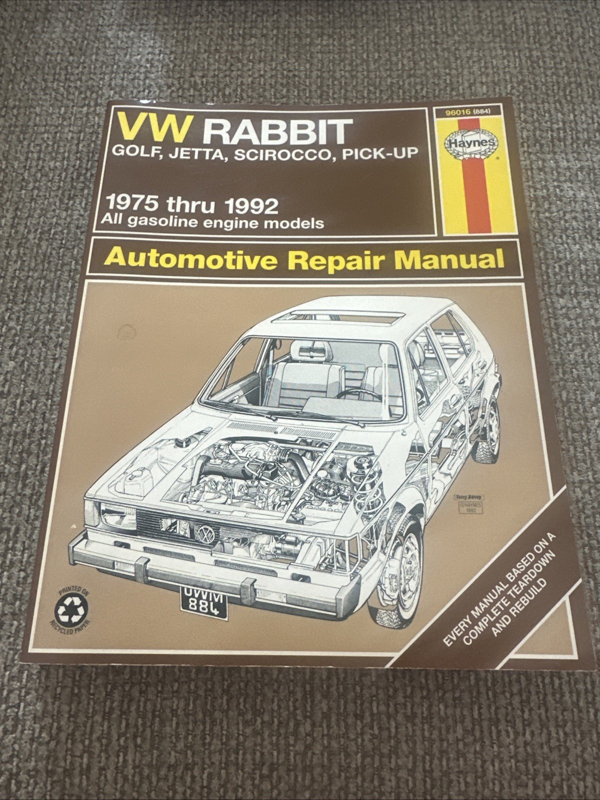 Haynes 96016 (884) VW Rabbit 1975-1992 Goof Jetta Scirocco Repair Manual S8