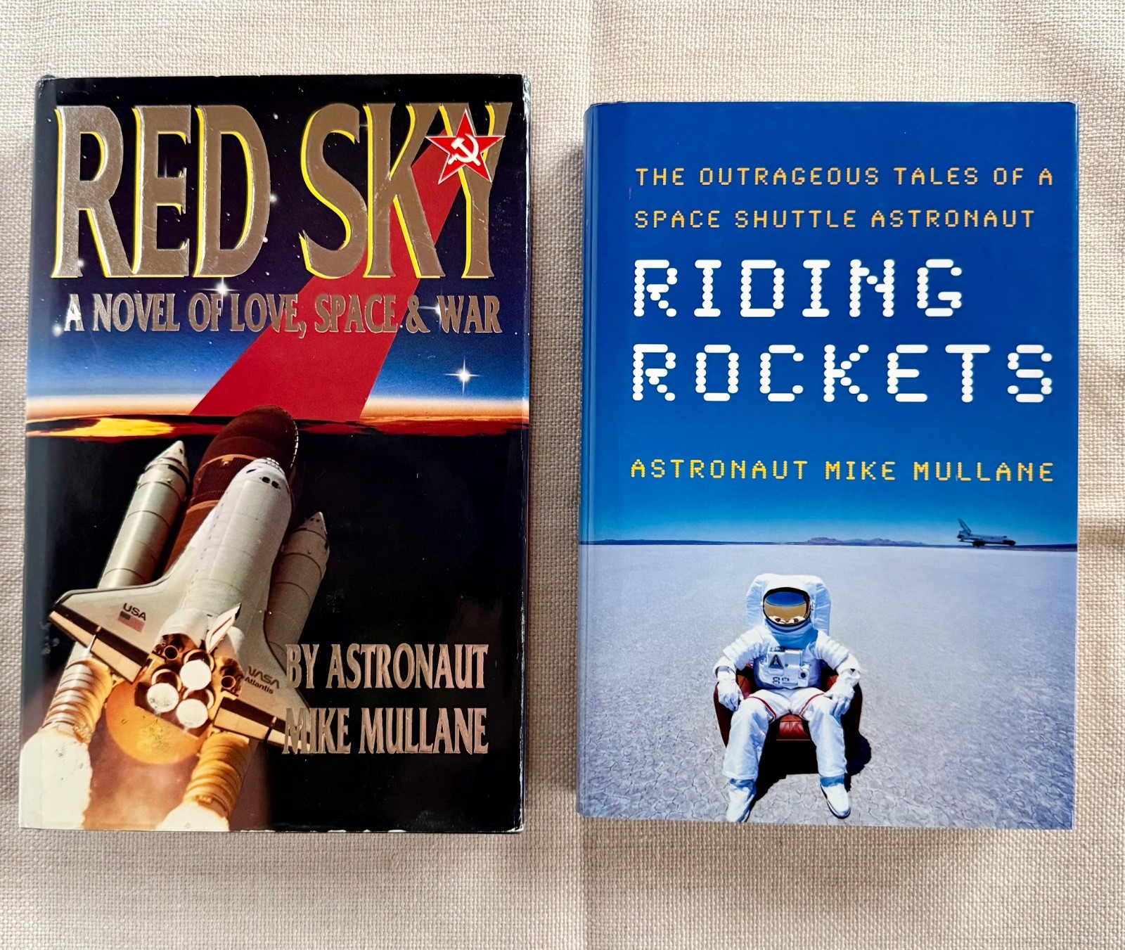 Astronaut Mike Mullane Autographed 2 Book Bundle-Riding Rockets1st Ed- Red Sky