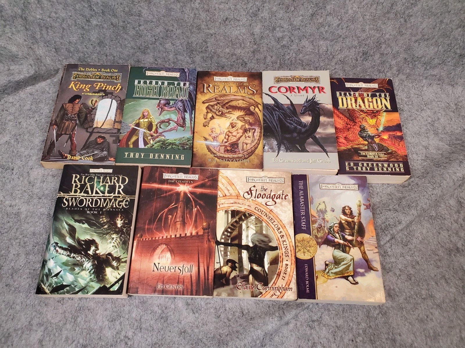 Forgotten Realms Lot Of 9 Paper Back Books Salvator, Baker, Cook, Denning