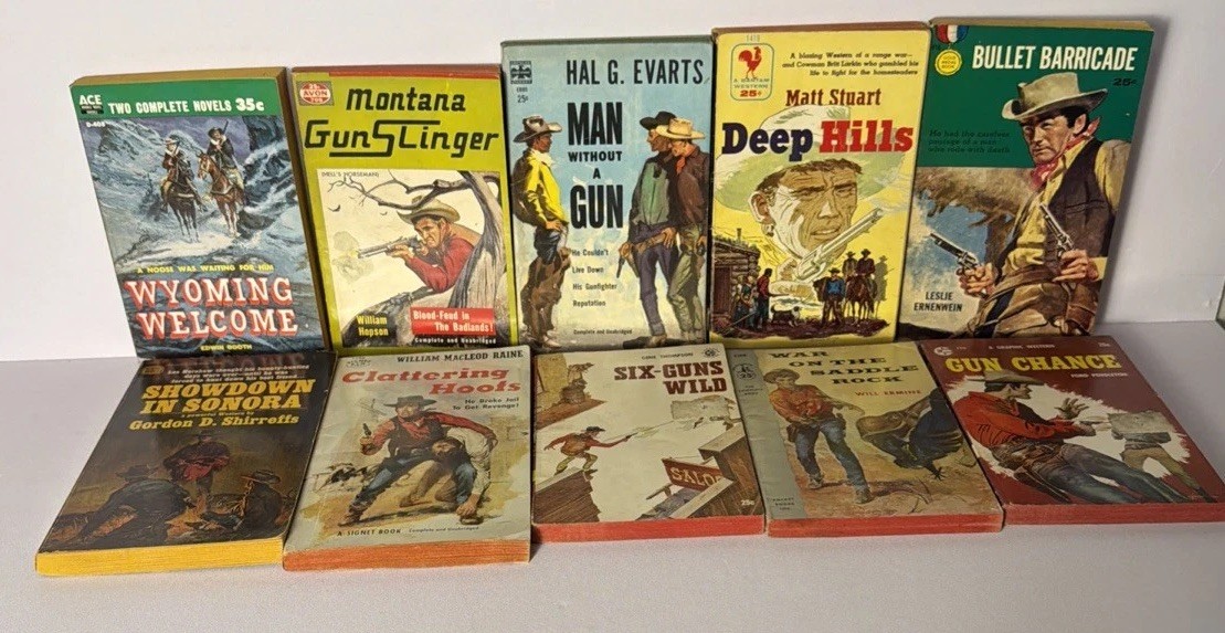 Lot of 10 Vintage PB Westerns Gunslingers Outlaws1940s- 1960s Various Authors ￼￼