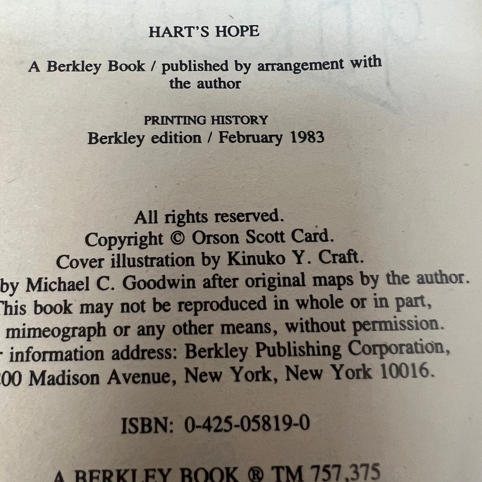 Hart’s Hope Fantasy Paperback Book by Orson Scott Card from Berkley 1983