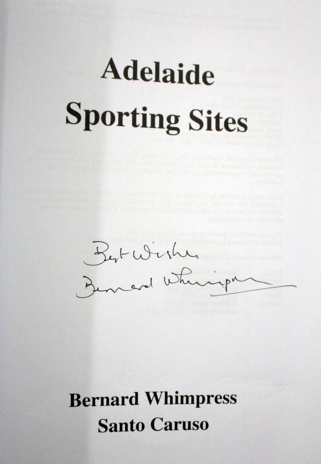 Adelaide Sporting Sites by Bernard Whimpress & Santo Caruso Signed by Whimpress