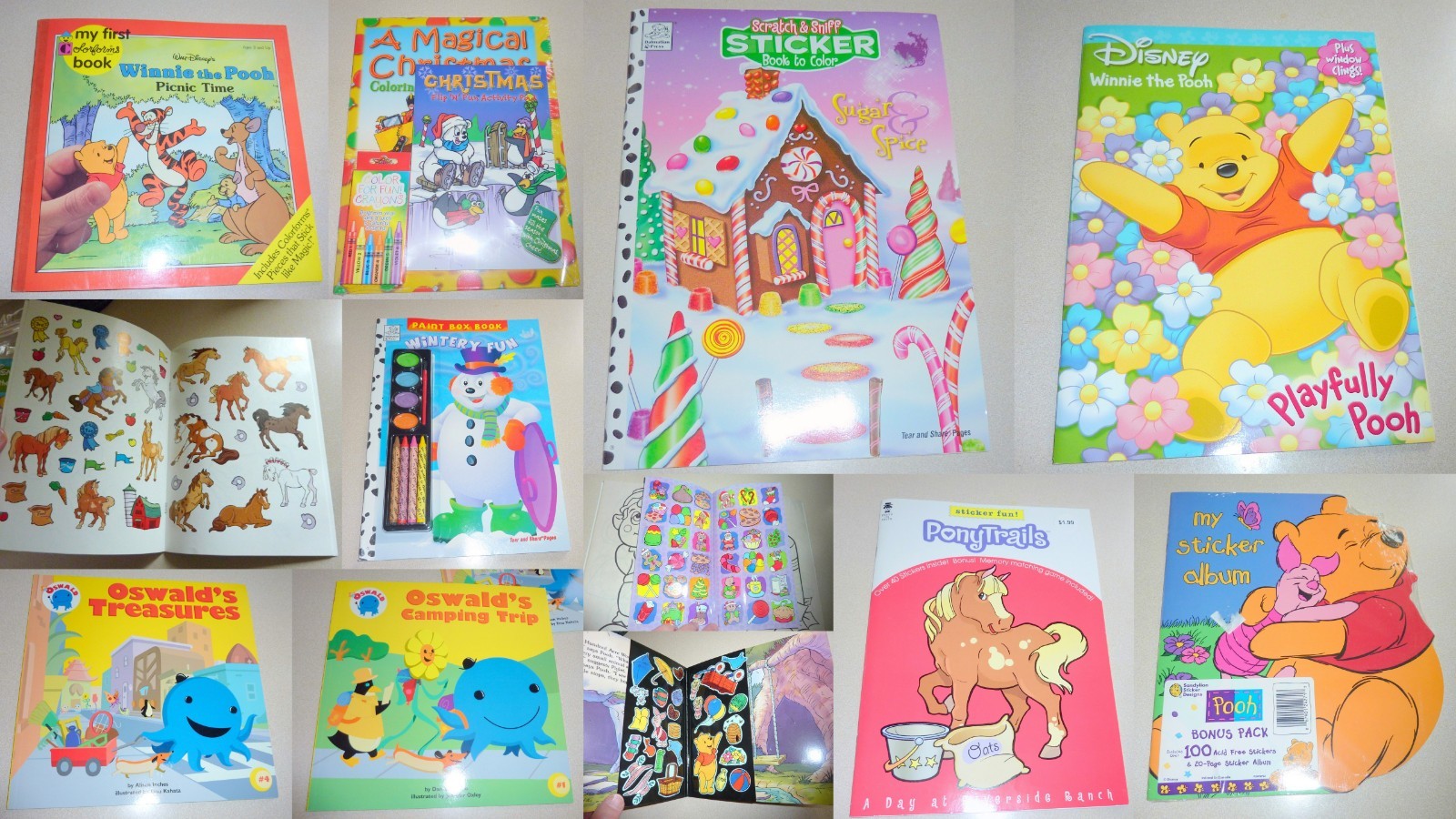 Vintage Kids Coloring Sticker Book Lot Disney Pooh Dalmatian Press NEW