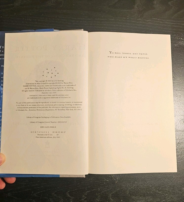 Harry Potter And The Order Of The Phoenix True 1st American Edition with errors