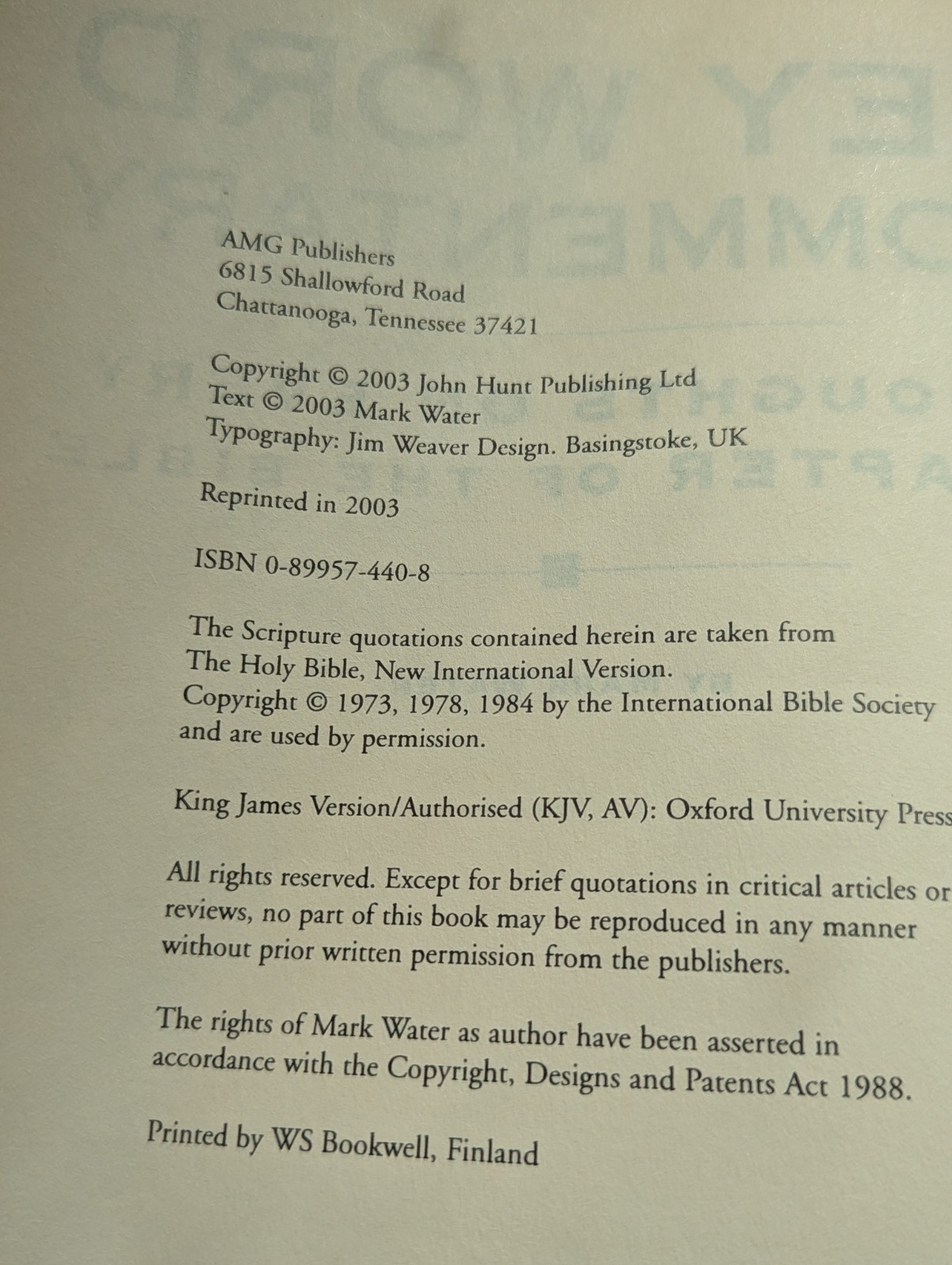 Key Word Commentary: Thoughts on Every Chapter of the Bible Mark Water HC 2003