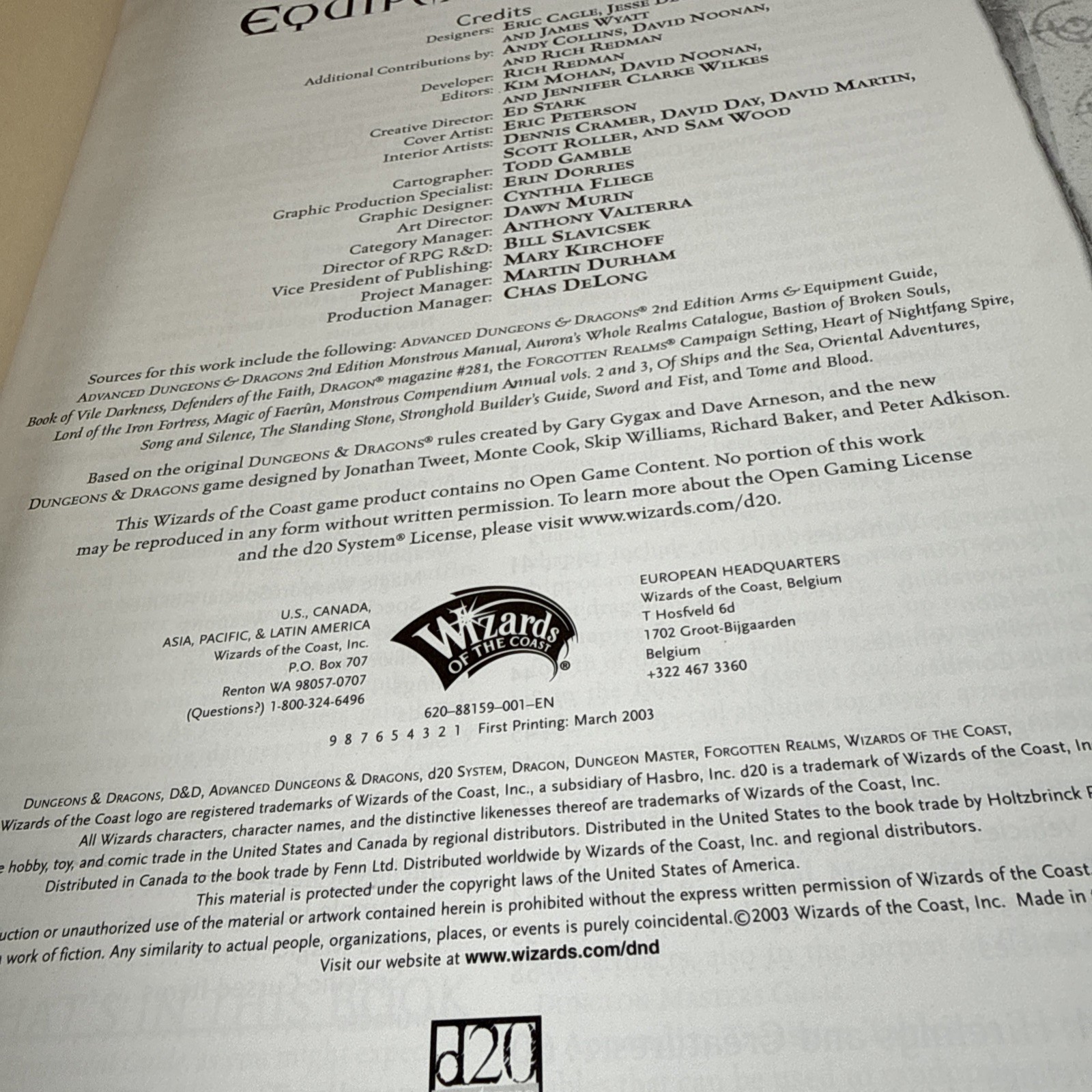 Wizards of the Coast Arms and Equipment Guide D&D 2003 Hardcover