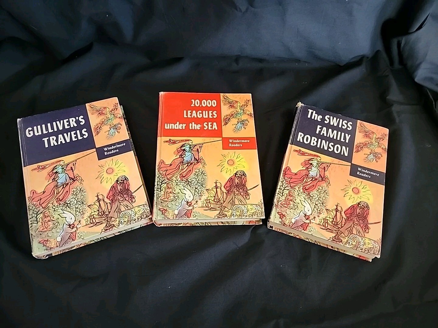 Vintage 1954 Windermere Reader 3 Books:Gulliver’s, 20,000 Leagues, Swiss Family