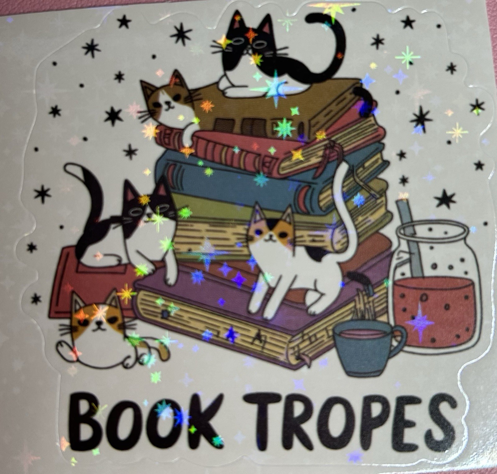 Book Tropes Cats Reading Book Sticker